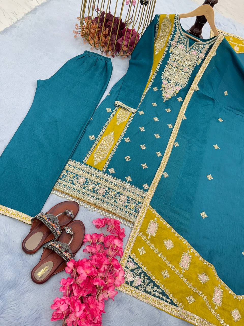 Blue Premium designer Readymade Top,Plazzo Set With Dupatta-Party Wear Collection