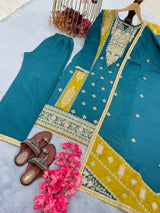 Blue Premium designer Readymade Top,Plazzo Set With Dupatta-Party Wear Collection