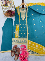 Blue Premium designer Readymade Top,Plazzo Set With Dupatta-Party Wear Collection