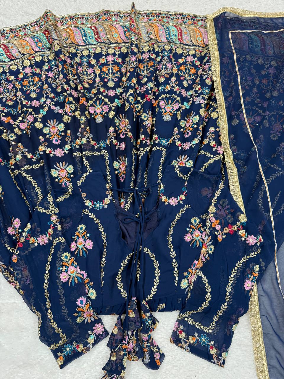Blue Premium Faux Georgette Anarkali Gown with Dupatta