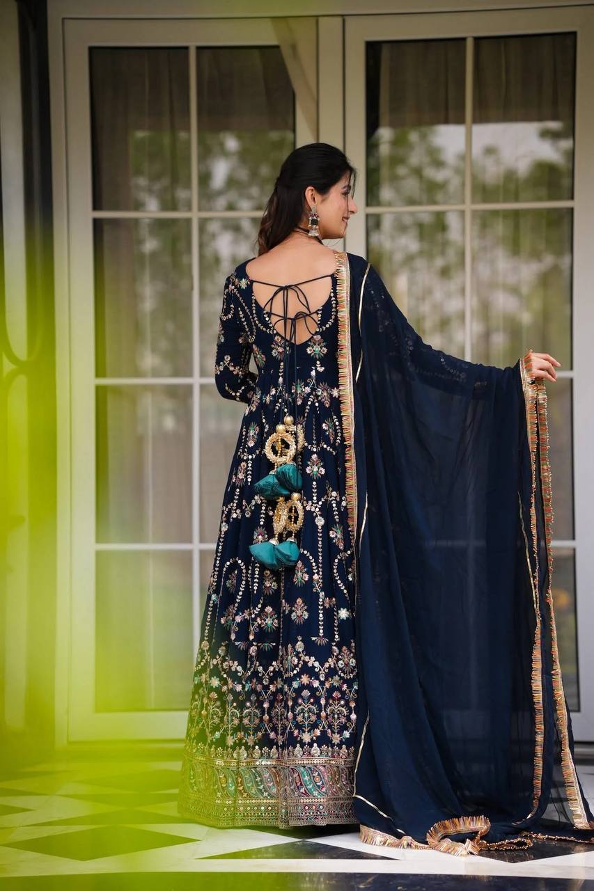 Blue Premium Faux Georgette Anarkali Gown with Dupatta