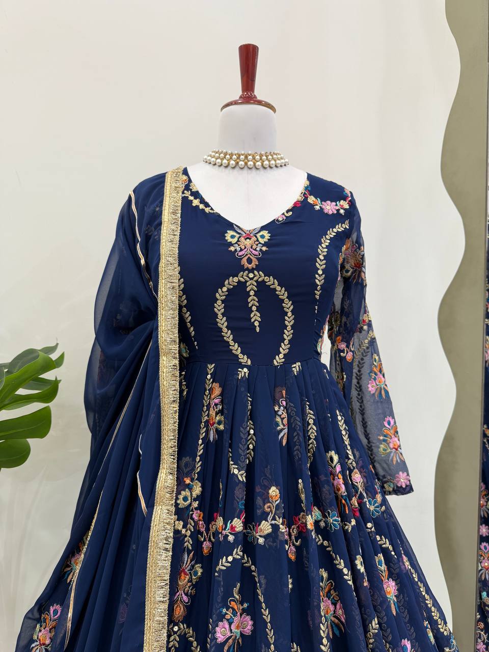 Blue Premium Faux Georgette Anarkali Gown with Dupatta
