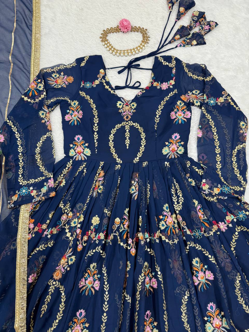 Blue Premium Faux Georgette Anarkali Gown with Dupatta