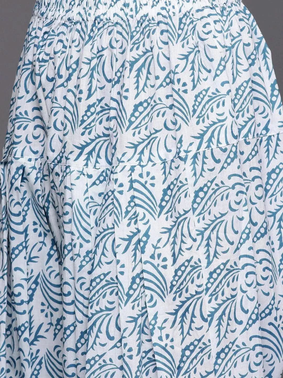 Mameraa Blue Printed Cotton Straight Kurta With Salwar & Dupatta