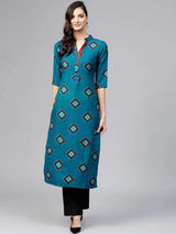 Libas Blue Printed Polyester Kurta