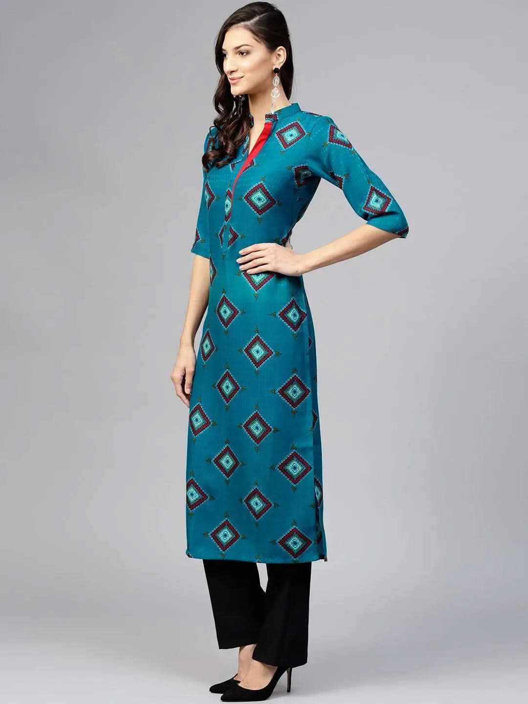 Libas Blue Printed Polyester Kurta