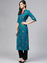 Libas Blue Printed Polyester Kurta