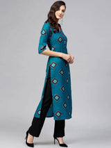 Libas Blue Printed Polyester Kurta