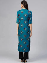 Libas Blue Printed Polyester Kurta