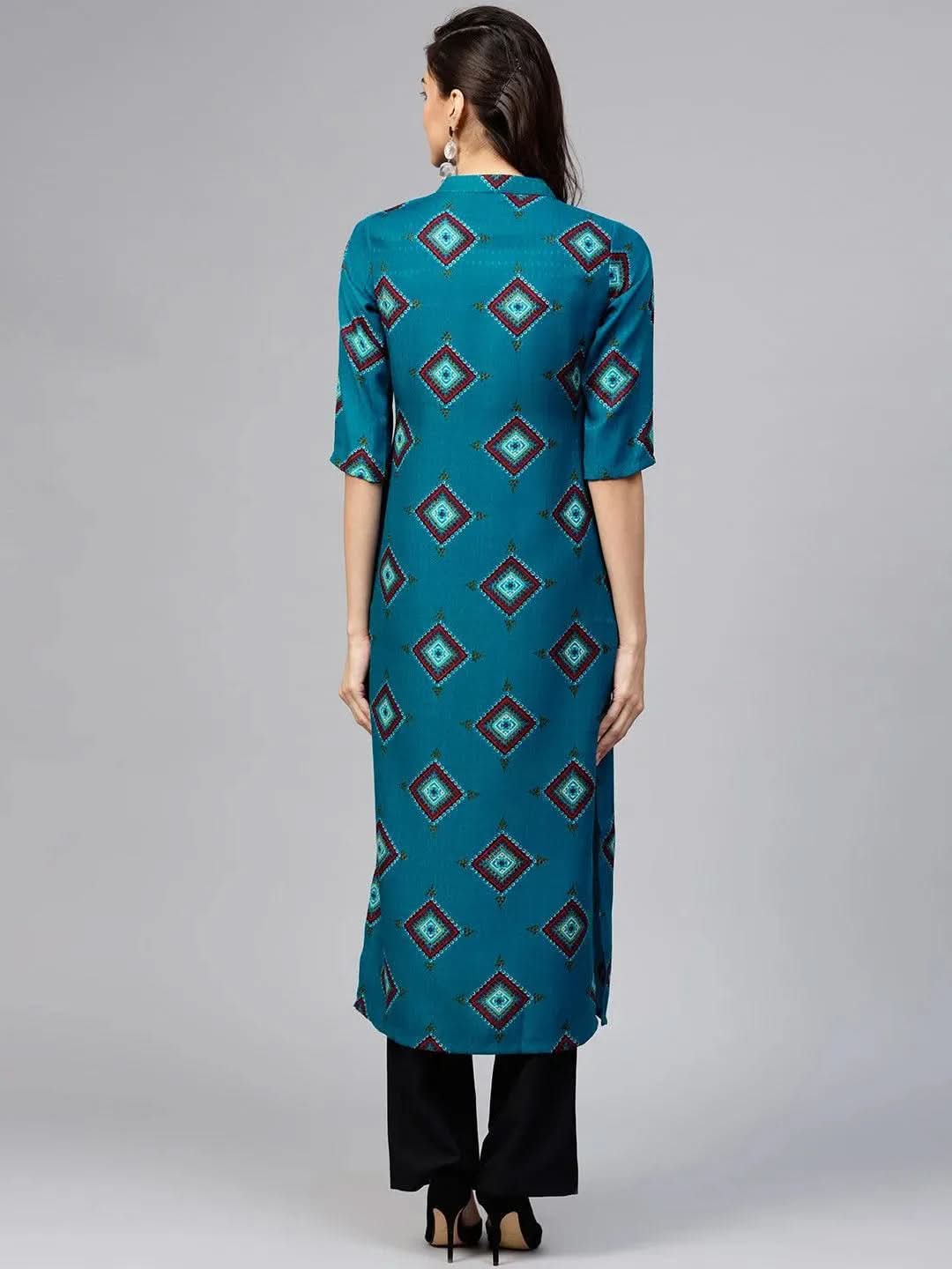 Libas Blue Printed Polyester Kurta