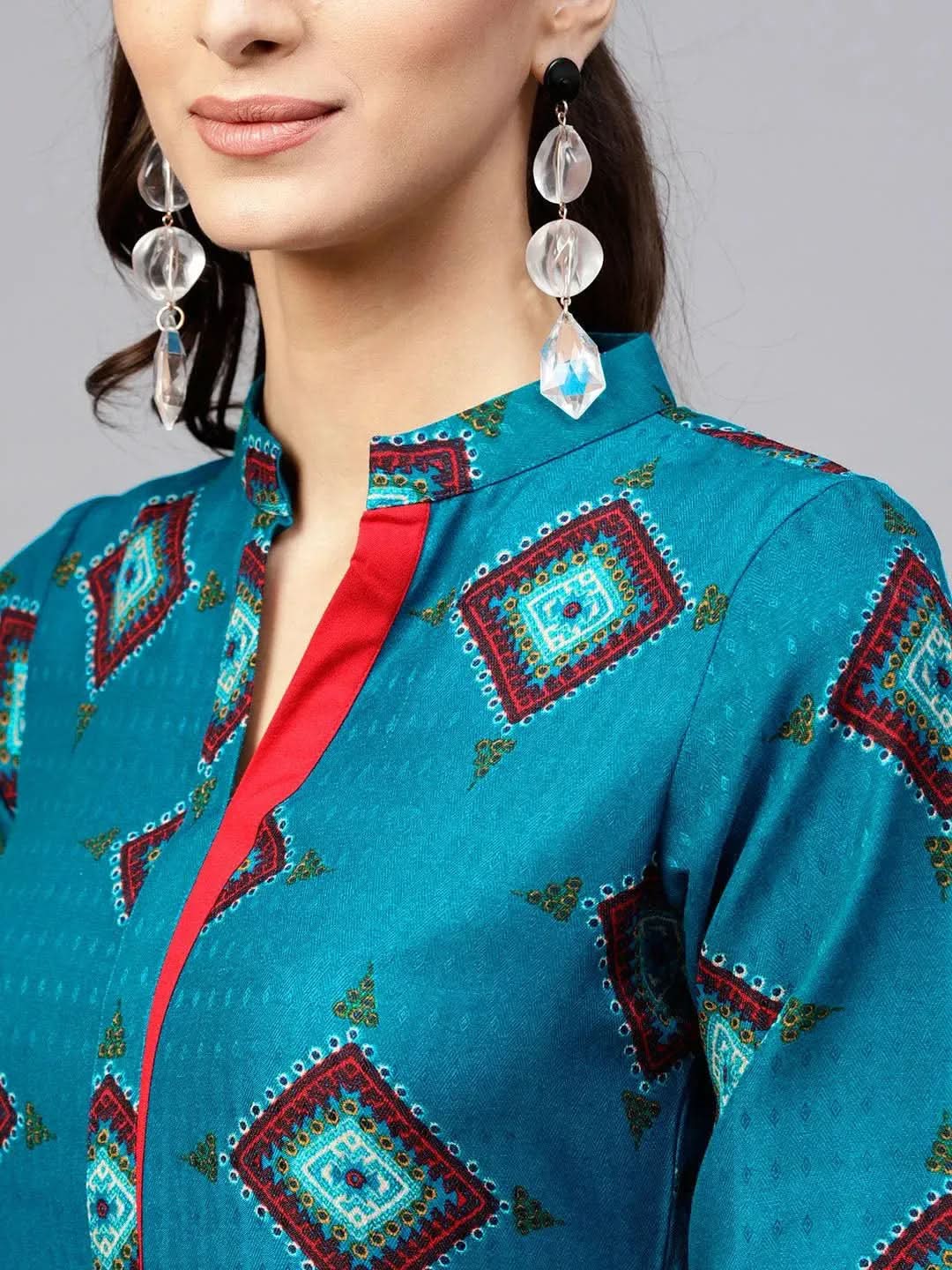 Libas Blue Printed Polyester Kurta
