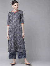 Libas Blue Printed Rayon Straight Kurta With Palazzos