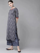 Libas Blue Printed Rayon Straight Kurta With Palazzos