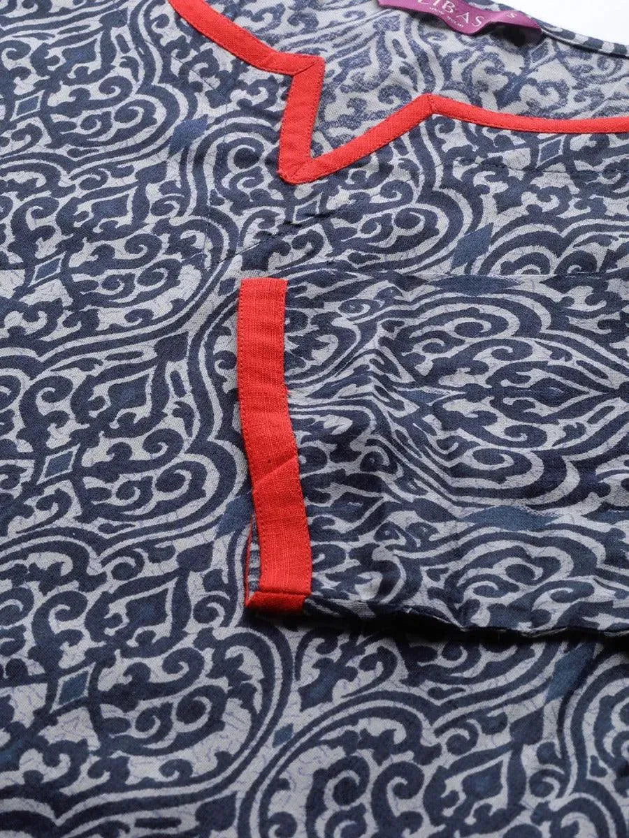 Libas Blue Printed Rayon Straight Kurta With Palazzos