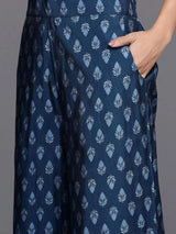 Gerua Blue Printed Silk Blend Straight Kurta With Palazzos & Dupatta