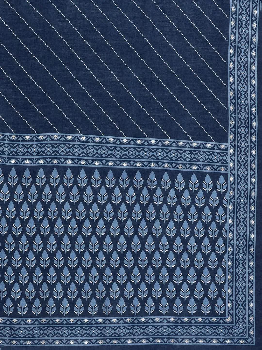 Gerua Blue Printed Silk Blend Straight Kurta With Palazzos & Dupatta