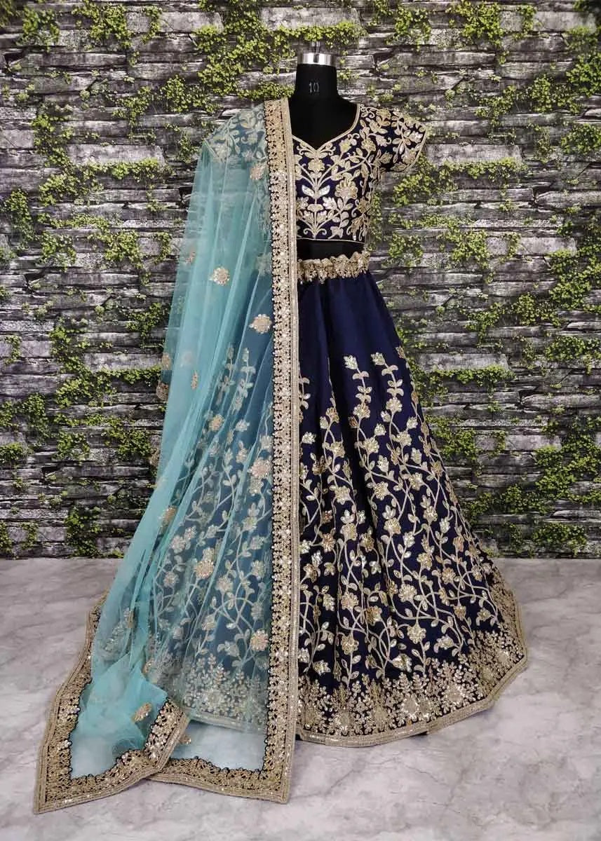 Blue raw silk dulhan lehenga choli