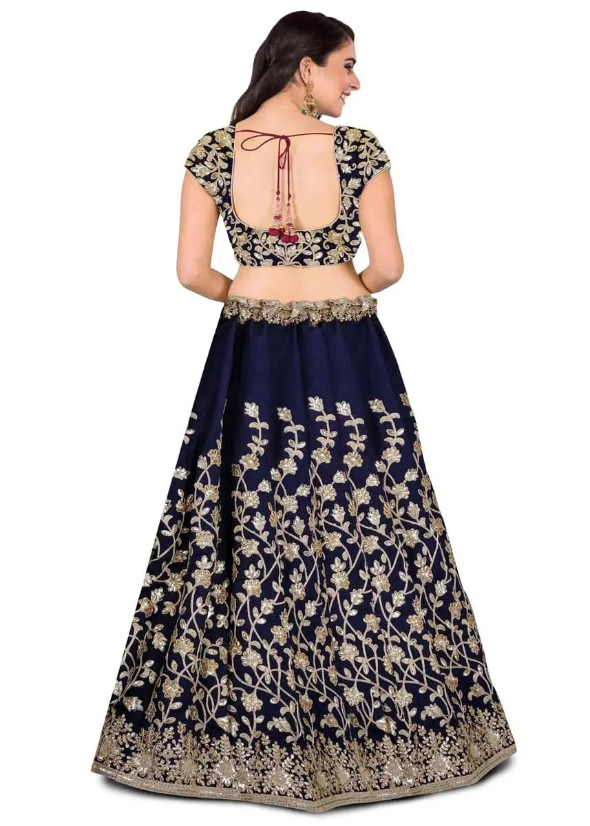 Blue raw silk dulhan lehenga choli