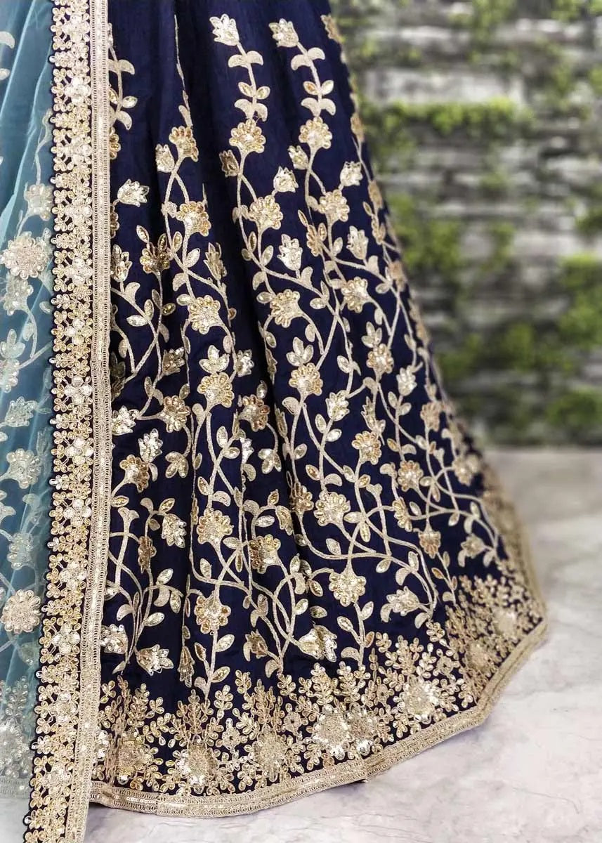 Blue raw silk dulhan lehenga choli