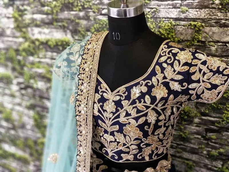 Blue raw silk dulhan lehenga choli