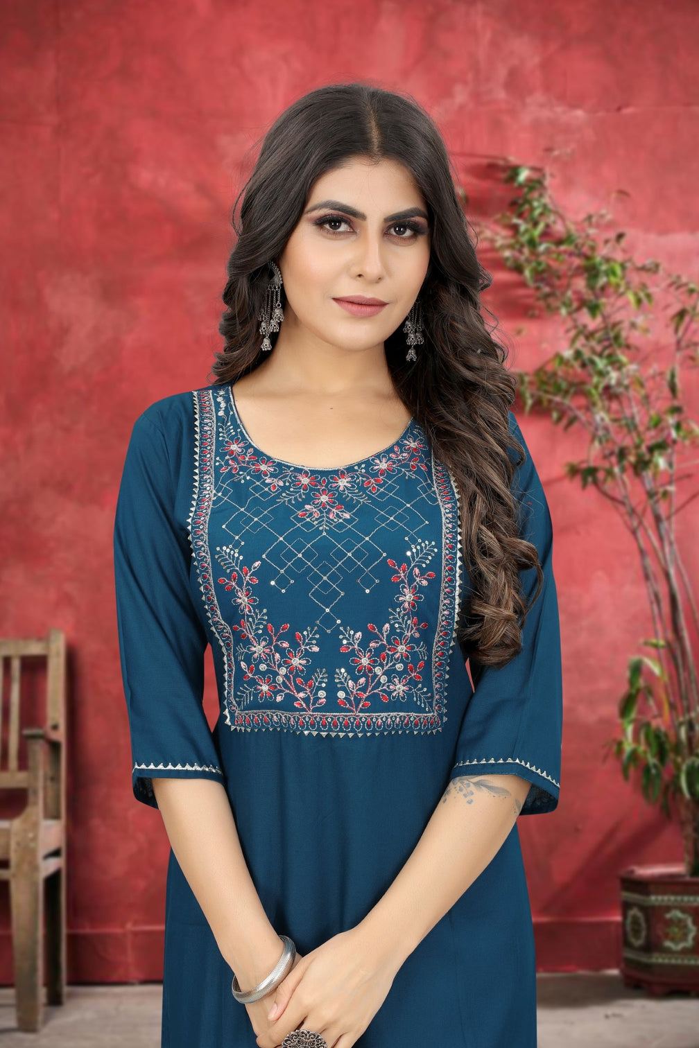 Blue Rayon Kurta Set With Pant