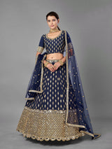Blue Regal Banglori Silk Lehenga Set with Heavy Zari, Foil & Real Mirror Work
