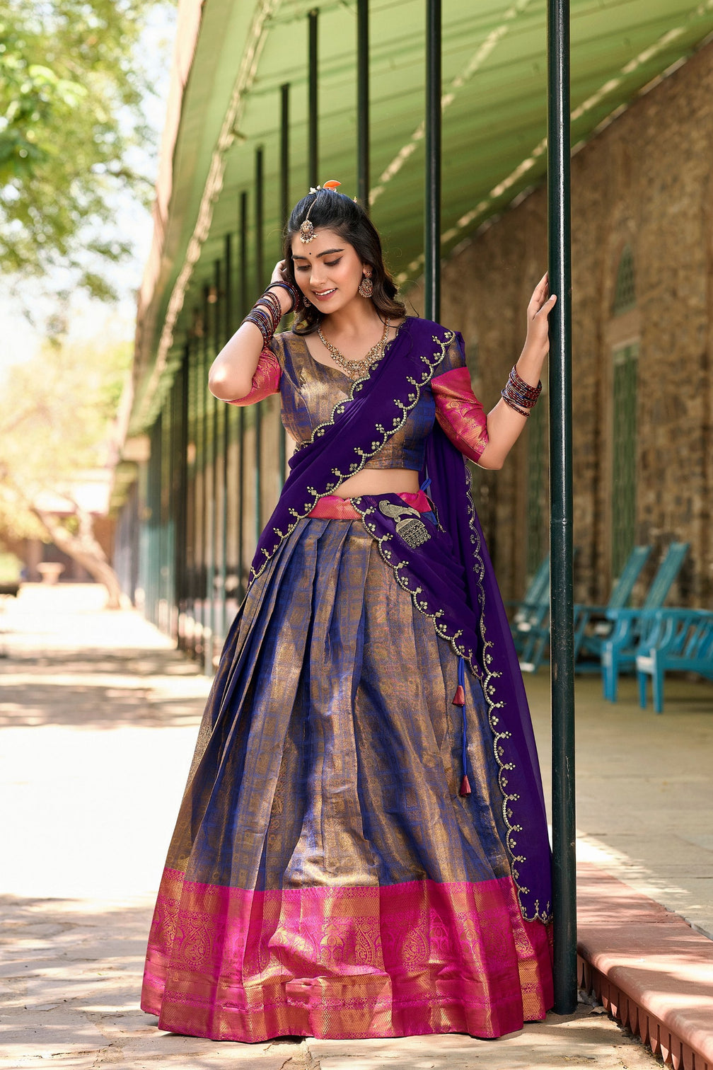 Blue Regal Zari Woven Kanjivaram Lehenga Choli with Sequin Embroidery Dupatta