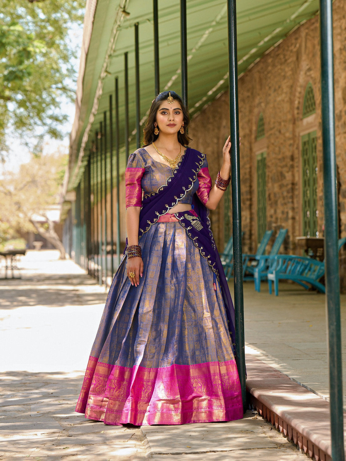 Blue Regal Zari Woven Kanjivaram Lehenga Choli with Sequin Embroidery Dupatta