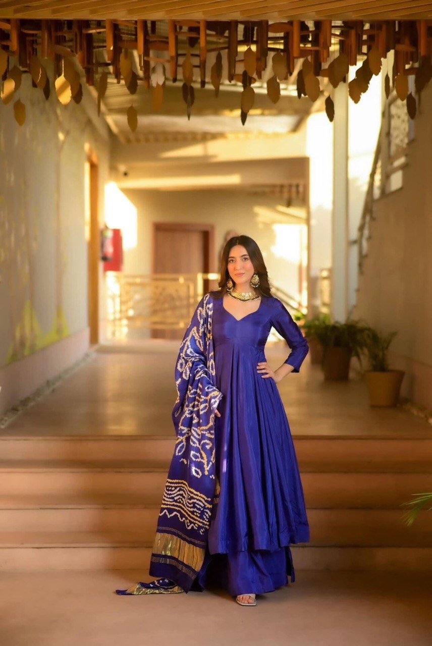 Blue Anarkali Set - Flame of Elegance