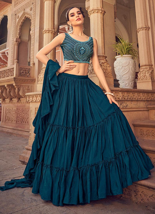 Blue Ruffle Chaniya Choli With Fancy Dupatta