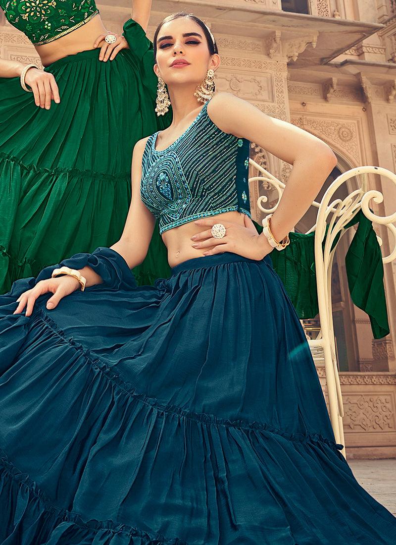 Blue Ruffle Chaniya Choli With Fancy Dupatta