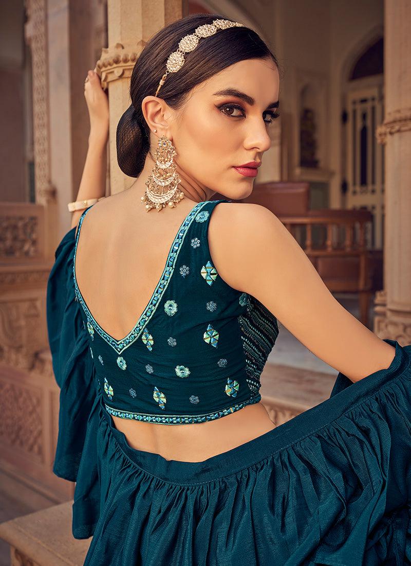 Blue Ruffle Chaniya Choli With Fancy Dupatta