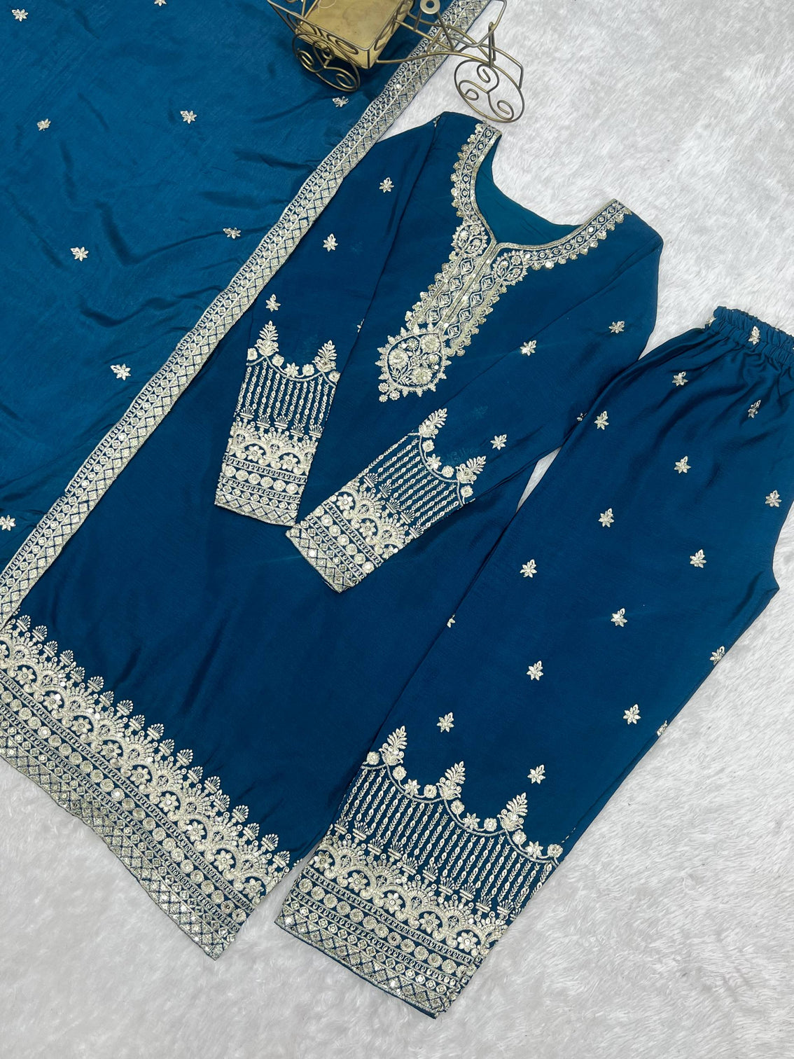 Blue Silk Embroidered Kurta Pant Set