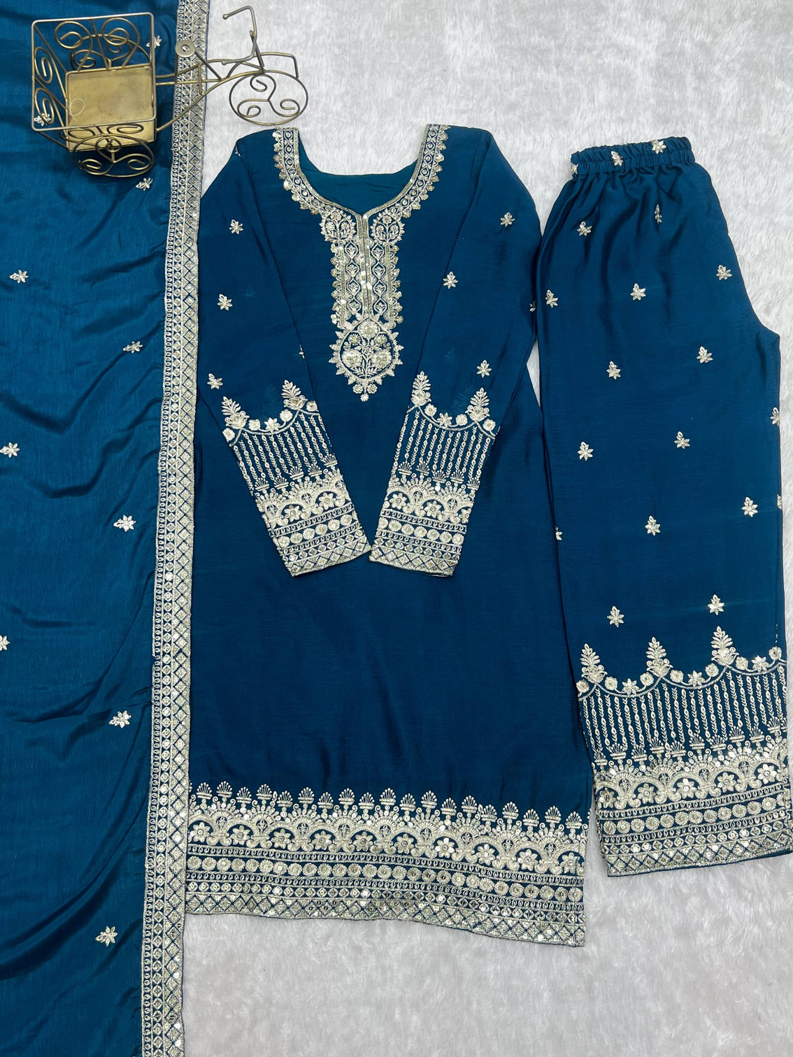 Blue Silk Embroidered Kurta Pant Set