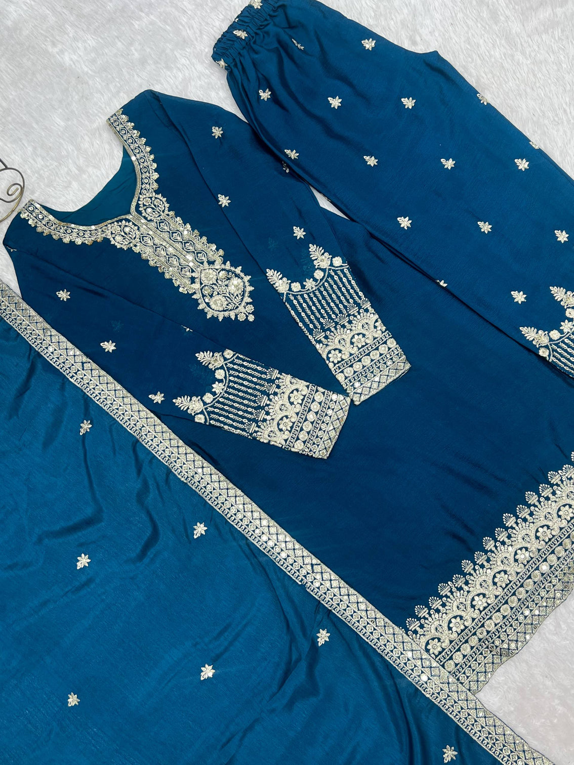 Blue Silk Embroidered Kurta Pant Set