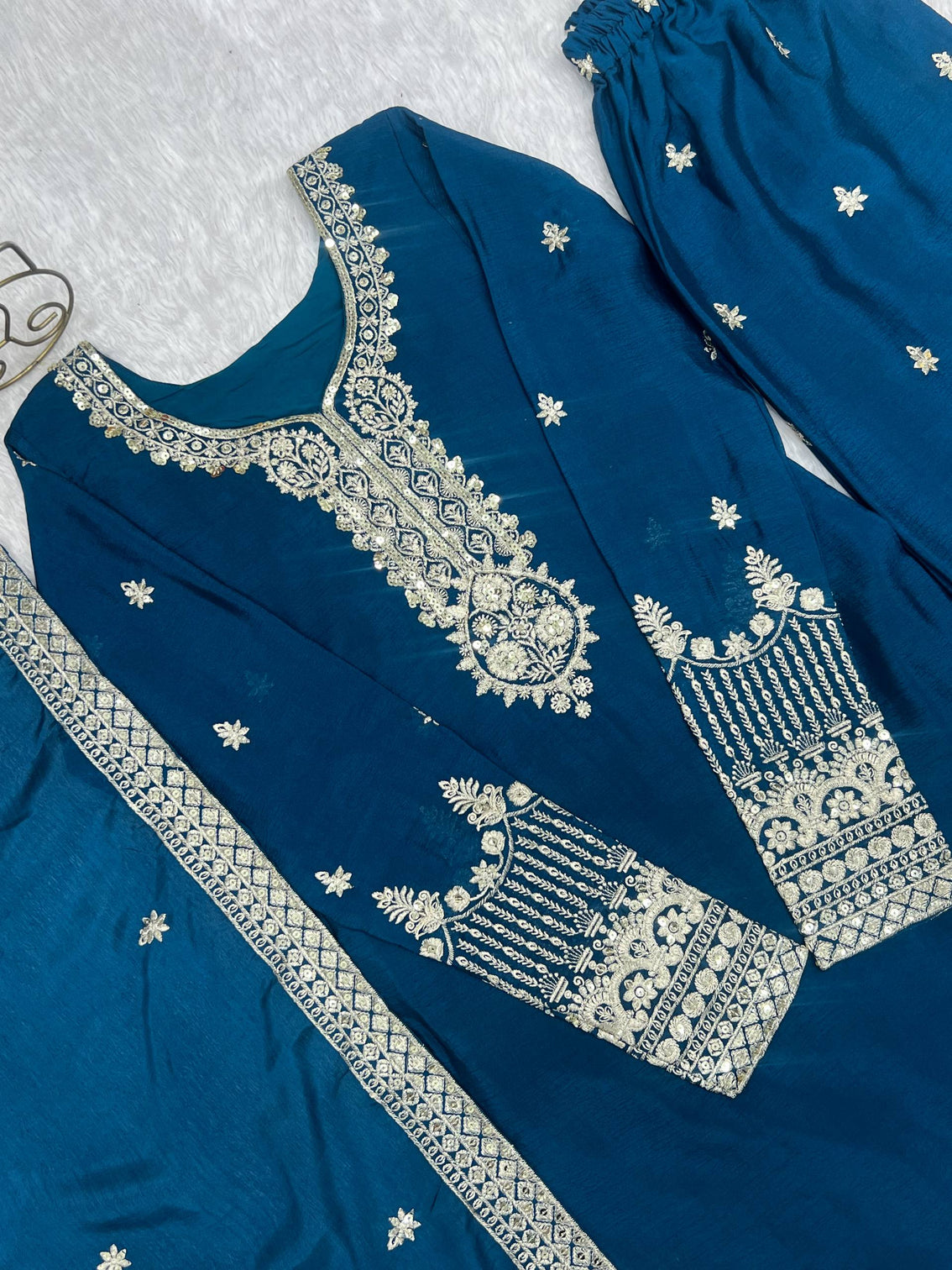 Blue Silk Embroidered Kurta Pant Set