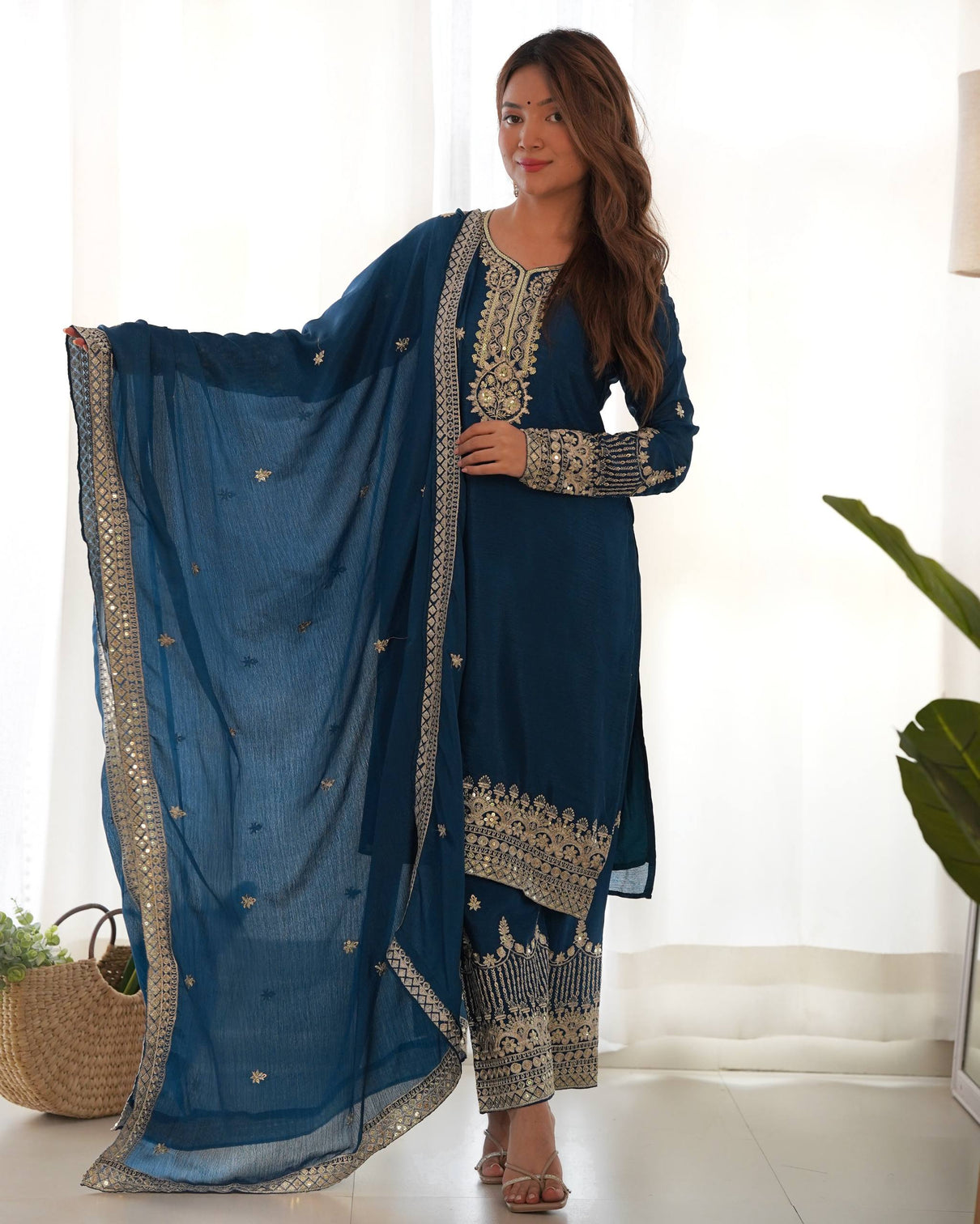 Blue Silk Embroidered Kurta Pant Set