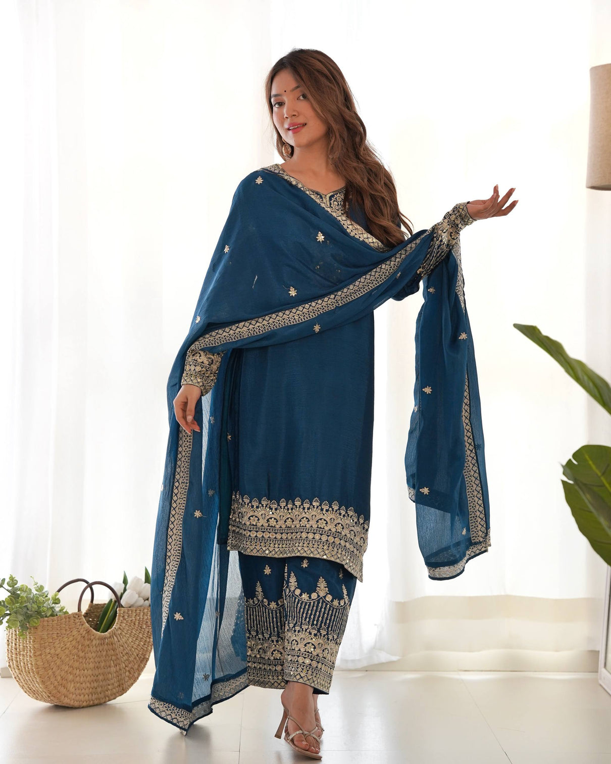 Blue Silk Embroidered Kurta Pant Set