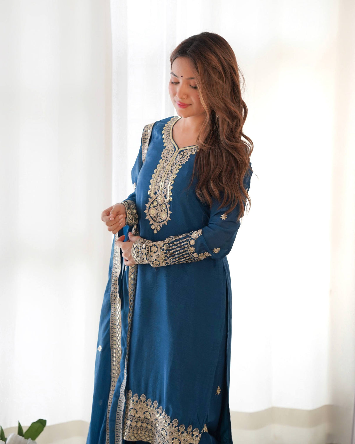 Blue Silk Embroidered Kurta Pant Set