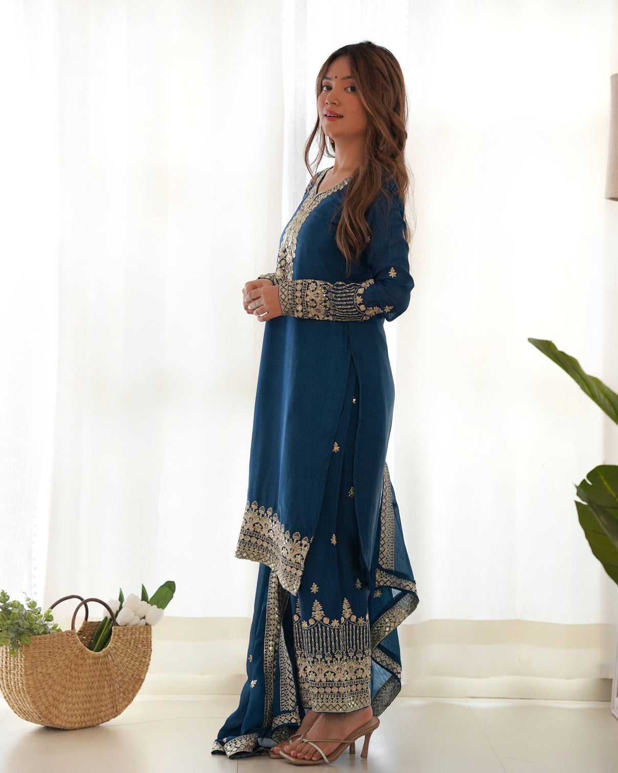 Blue Silk Embroidered Kurta Pant Set
