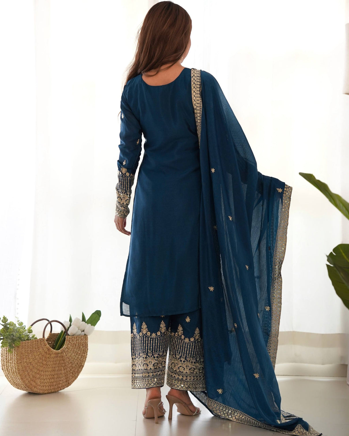 Blue Silk Embroidered Kurta Pant Set