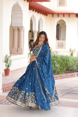 Blue Silk Sequins Lehenga Choli Set