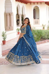 Blue Silk Sequins Lehenga Choli Set