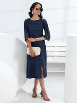 Gerua Blue Solid Cotton Blend A-Line One Piece Dress