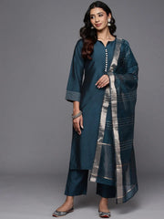 Mameraa Blue Solid Straight Suit With Dupatta - Mameraa