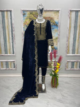 Blue Stunning Look Collection - Elegant Velvet Ensemble