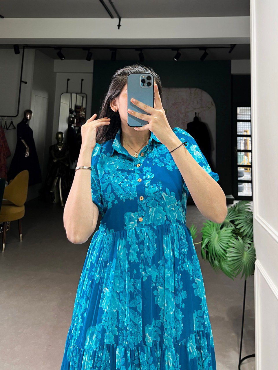Blue Sun-Kissed Elegance Floral Georgette Frock