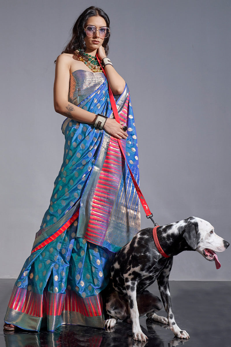Blue Timeless Banarasi Blended Silk Saree with Intricate Design – Perfect for Grand Occasions