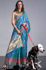 Blue Timeless Banarasi Blended Silk Saree with Intricate Design – Perfect for Grand Occasions