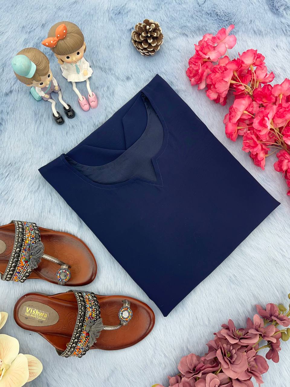 Blue Trendy Printed Straight Kurti - Heavy Soft Faux Georgette